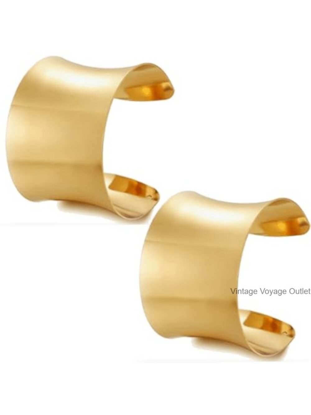 2Pc Gold Chunky Cuff Bracelet Set Adjustable Minimalist Stackable Women